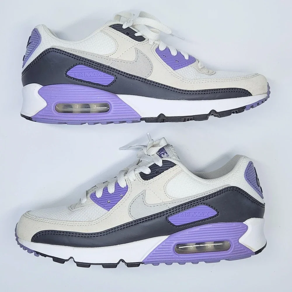 Nike Air Max 90 Shoes Mens 9 Womens 10.5 White Purple Black Running Sneakers